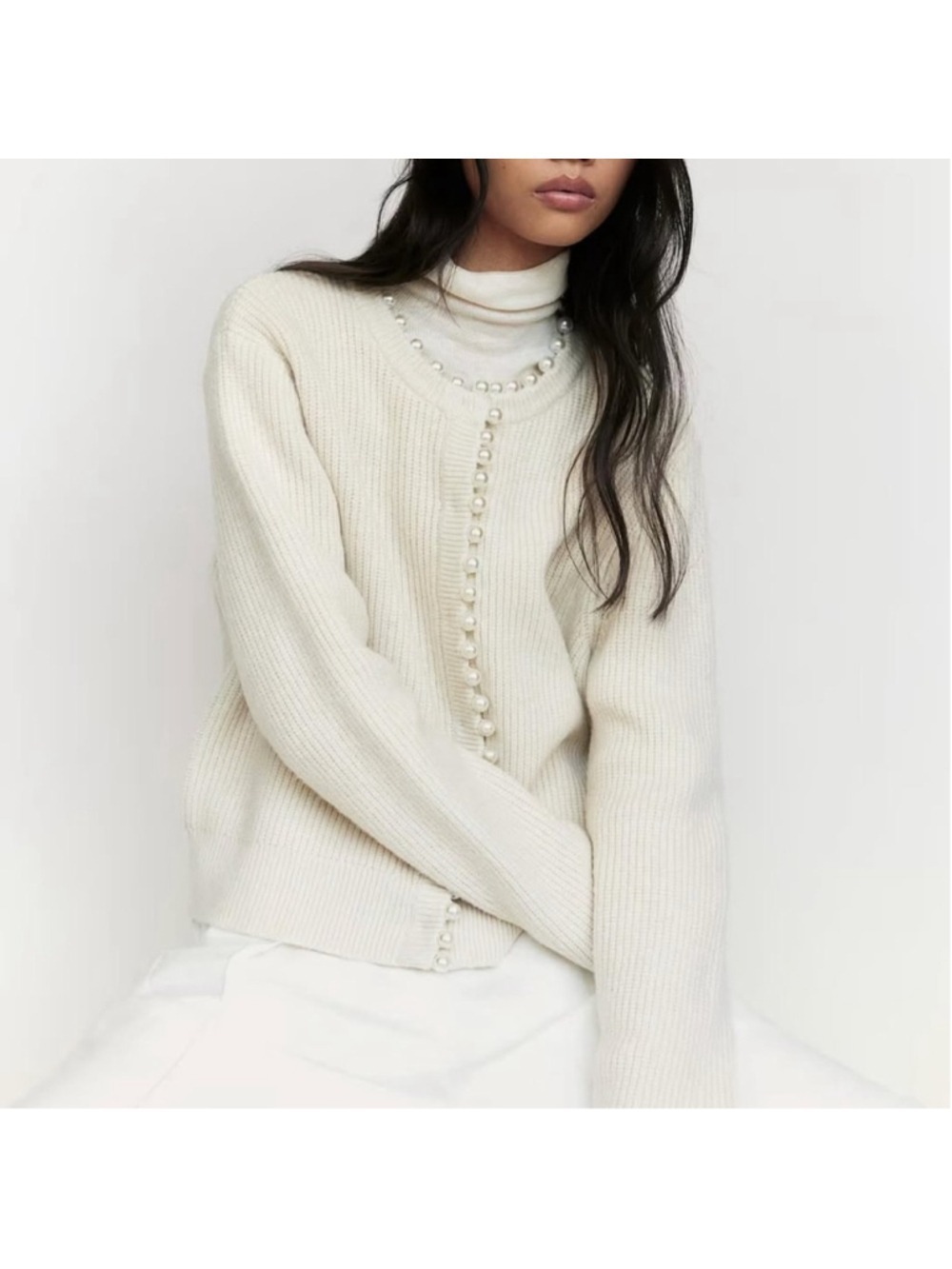NWT H&M Bead-Embellished Rib-Knit Cardigan M